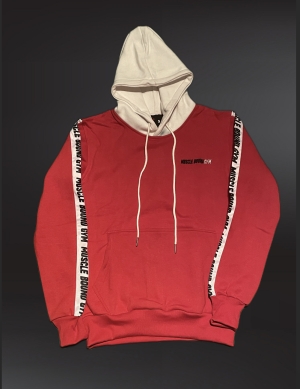 Muscle Bound Gym Oversized Red Hoodie White Stripes