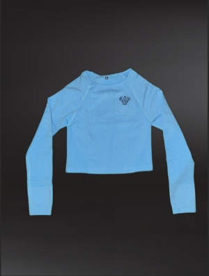 Long sleeve Light blue crop top - black and white logo 