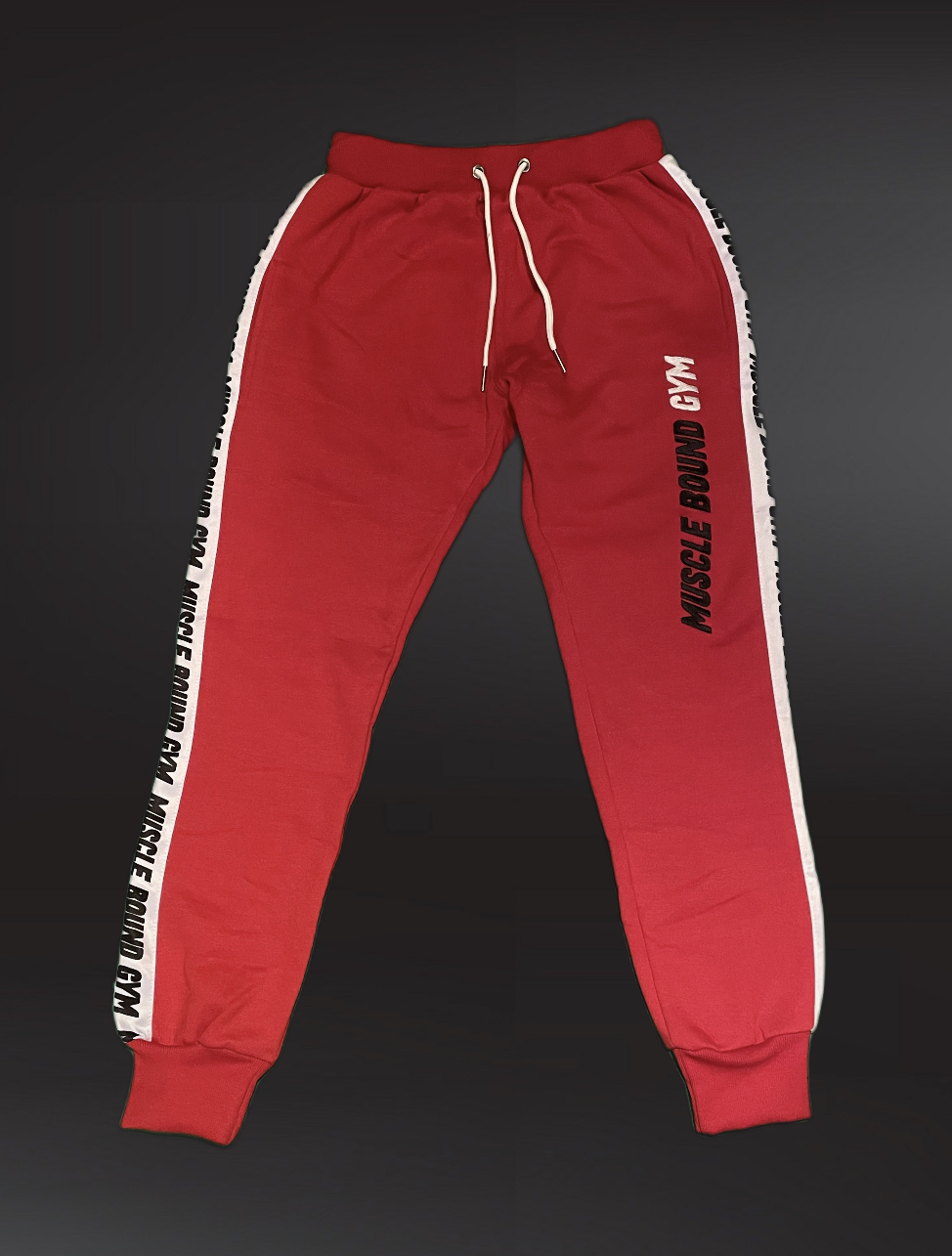 Muscle Bound Gym  Oversized Red Joggers - White Stripe